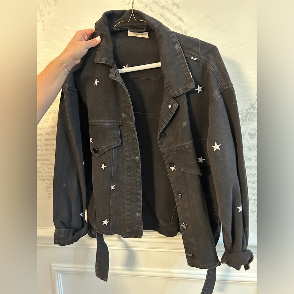 Elan black denim jacket with silver stars